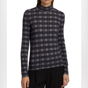 VINCE Plaid Turtleneck Top